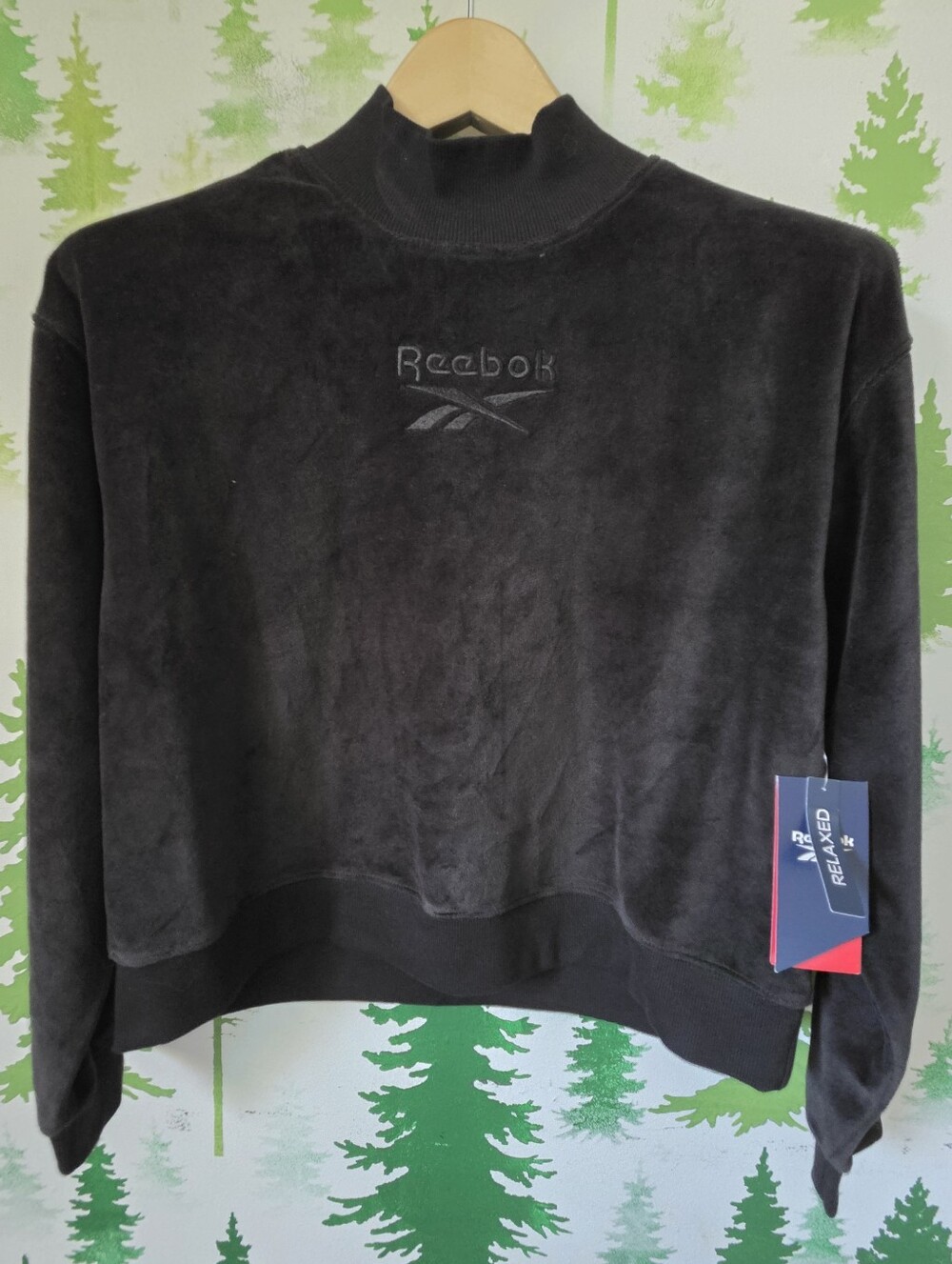 Reebok Black Velour Mock Neck Pullover